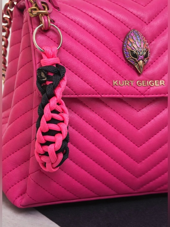 2wenty8 Accessories - Handmade Braided Key/Bag Charm Hot Pink and Black | Pick Your Size